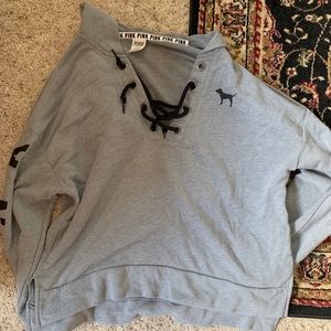 VICTORIAS SECRET PINK LACE UP SWEATSHIRT